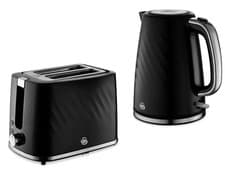 Image of Swan Windsor Black 1.7L Kettle & 2 Slice Toaster Textured Gloss Finish & Chrome