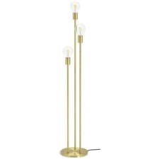 Image of Floor Lamp 3 Light Brass Exposed Bulb Modern Industrial Vintage Style Lighting