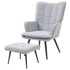 Image of Armchair with Footstool, Living Room Chair, Linen Accent Chair for Bedroom, Home