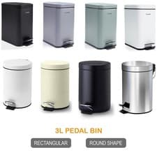 Image of 3L BATHROOM KITCHEN PEDAL RECTANGULAR ROUND BIN WASTE WITH SOFT CLOSING LID