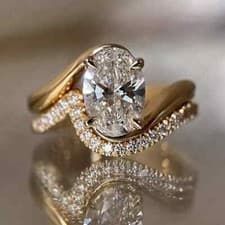 Image of 3.45 TCW Oval Cut Moissanite Bridal Set Engagement Wedding Ring 9ct Yellow Gold