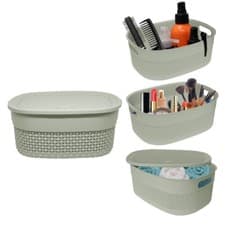 Image of Plastic Storage Basket With Lid 4L Droplette Home Office Tidy Organiser - Green