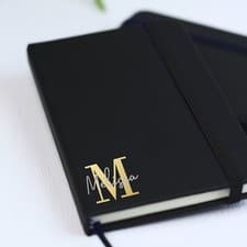 Image of Personalised A6 Lined Hardback Notebook Monogram Black Initial & Name Notepad