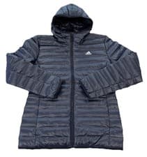 Image of Adidas Varilite Down Hooded Jacket Men Navy Blue Down Filled Size Small New