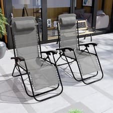 Image of 2x Zero Gravity Reclining Chair Outdoor Garden Sun Lounger Folding With Pillow