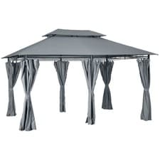 Image of Outsunny 4m x 3(m) Outdoor 2-Tier Steel Frame Gazebo w/ Curtains Outdoor Garden