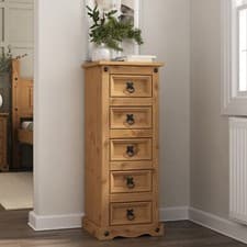 Image of Corona 5 Drawer Chest Narrow Tall Mexican Solid Pine Waxed