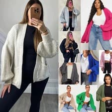 Image of Women Chunky Knitted Oversize Cardigan Ladies Balloon Sleeve Long Short Cardigan