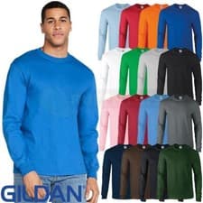 Image of GILDAN Ultra Cotton Long Sleeve T-Shirt Adult Classic Crew Neck Tee Tops