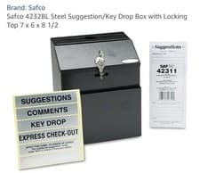 Image of Safco Steel Suggestion/Key Drop Box with Locking Top, Black Model SAF4232BL