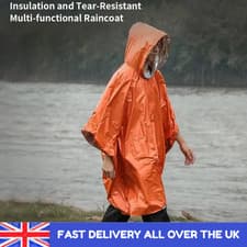 Image of Rain Poncho Waterproof Adult Raincoat Reusable Bicycle Cover Hooded Cape Hiking✅