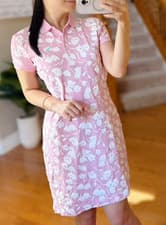 Image of U.S. Polo Assn Tipped Polo Dress Pink White Teal Sz S Floral Tulip Embroidered