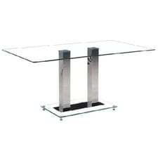 Image of Jet Large Clear Glass Dining Table With Chrome Supports