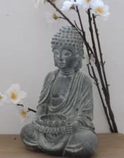 Image of Sitting Buddha Tealight Candle Holder Ornament Statue Stone Effect Home / Garden