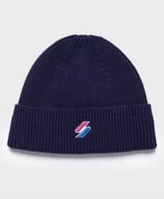 Image of Superdry Code Beanie Navy Ribbed Knitted Winter Woolly Slouch Hat Unisex