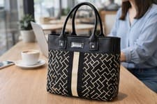 Image of Tommy Hilfiger Tote Bag Black Monogram Stripe NWOT Shoulder Handbag