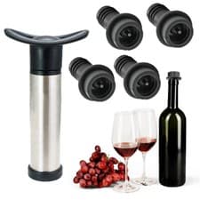 Image of Wine Saver Pump with 4 Vacuum Bottle Stoppers Stainless Steel Convenient Use