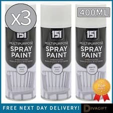 Image of 3 x WHITE MATT SPRAY PAINT 400ML 151 MATT FINISH MULTI PURPOSE FAST DRYING SPRAY