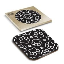 Image of 1 x Boxed Square Coasters - Animal Paw Prints Cat Dog #12973
