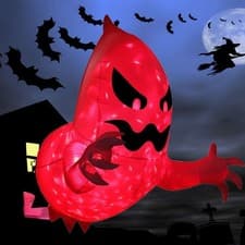 Image of Halloween Inflatable Ghost With LED Lights Coming Out From Window Outdoor Decor