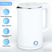 Image of Cordless Electric Kettle 2L 1500W Stainless Steel Jug Overheat Protection UK