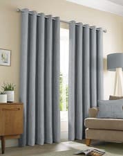 Image of Sundour Amberley Plain Chenille Eyelet Thermal Lined Curtains Pair Nickel