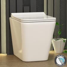 Image of Elena Back To Wall Rimless White BTW Toilet Bathroom, Slim Soft Close Seat