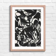 Image of Bold Abstract Black And White Composition Original Framed Wall Art Print Large