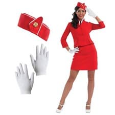 Image of Womens Red Cabin Crew Costume Ladies Stewardess Air Hostess Fancy Dress S - XXL