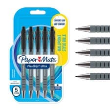 Image of Paper Mate Flexgrip Ultra Black Pens, Medium Point, 1.0mm, 5-Count Pack
