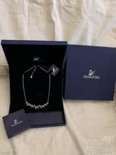 Image of Swarovski Silver Tone Crystal Pearl Necklace Boxed 37-43cm Length