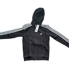 Image of Adidas 3-Stripes Full-Zip Hoodie - Black/White - Size 150 (11-12Y)