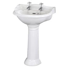 Image of 500mm Basin & Full Pedestal 2 Tap Hole Traditional Round Bathroom Sink Ceramic