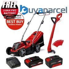Image of Einhell Cordless 18v Lawnmower 33cm Cut Brushless + Grass Trimmer 2x Batteries