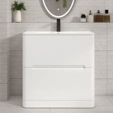 Image of Freestanding Vanity Unit Carrara White Basin Sink 2 Drawer Cabinet 600 700 800
