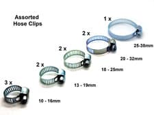 Image of Assorted Hose Clips Set. 10 hose clips: 3x10-16mm, 2x13-19, 2x18-25 & 1x25-38mm