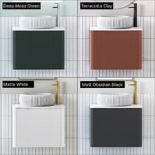 Image of 600mm Bathroom Fluted Wall Hung 1 Drawer Worktop Vanity Unit Countertop Basin