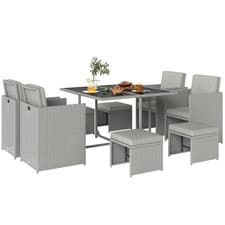 Image of Outsunny 8 Seater Cube Rattan Garden Dining Set with Cushions, Light Grey