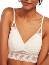 Image of Bralette Non Wired Cream Sizes S M L Geometric Pattern Longline Lace Remove Pads