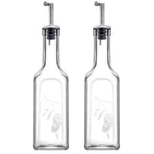 Image of 2-Pc Glass Oil & Vinegar Cruet Set 345ml Dispenser Bottle Pourer Kitchen Dining