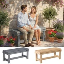 Image of Wooden Garden Bench, 2 Seater Outdoor Patio Bench with Slatted Seat