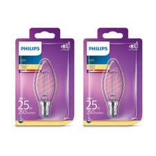 Image of Philips 2W ( 25W ) LED twisted clear candle E14, Warm White - ** 2 PACK **