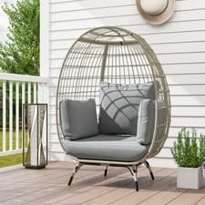 Image of Round PE Rattan Egg Chair w/ Thick Padded Cushions for Garden