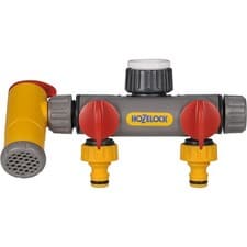 Image of Hozelock Flow Max 3 Way Tap Connector for Garden Hose Splitter Flow Control