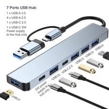 Image of 7 in 1 USB Hub Multiport Adapter with 2USB Type C Data Transfer USB Fast Charger