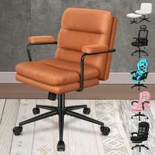 Image of ELFORDSON Mid Back Office Chair with Armrests, Dual-layer Comfy Computer Desk C