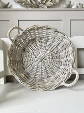 Image of Rattan Wicker Round basket storage Large White Wash 50cm