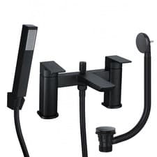 Image of Modern Matt Black Curve Bath Shower Mixer Tap with Handset and Bath Waste - Soli