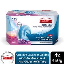 Image of Unibond AERO 360° Moisture Absorber Lavender Garden Refill Tab, 4x450g