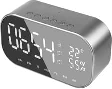 Image of Silver Digital Alarm Clock Radio LED Display Dual Speakers Snooze Dimmer